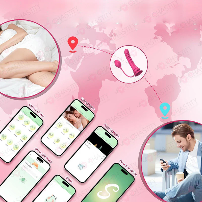 App Controlled Pink Vibrating Dildo (With Butt Plug) - Image 4