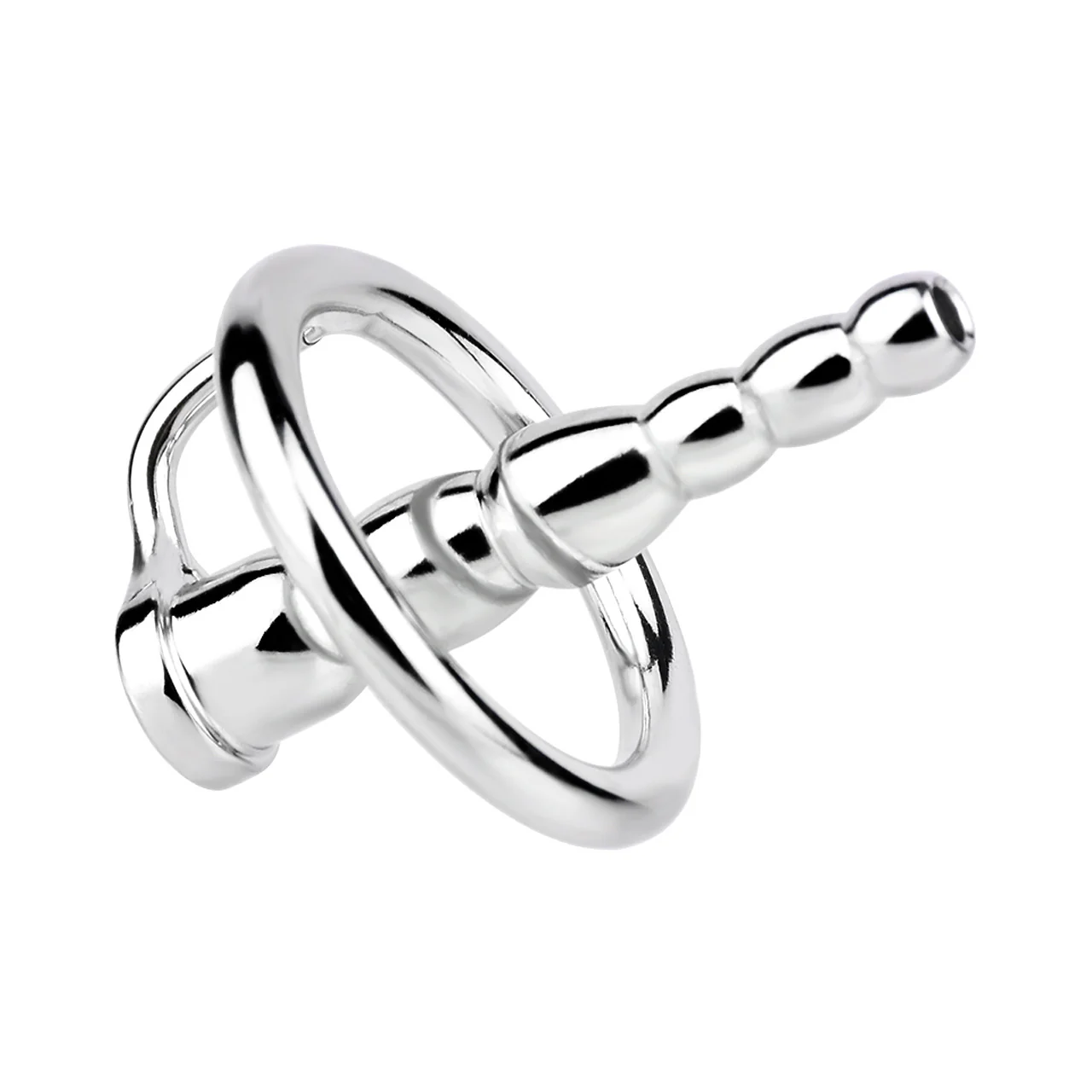 Beaded Hollow Urethral Plug With Penis Ring - Image 3