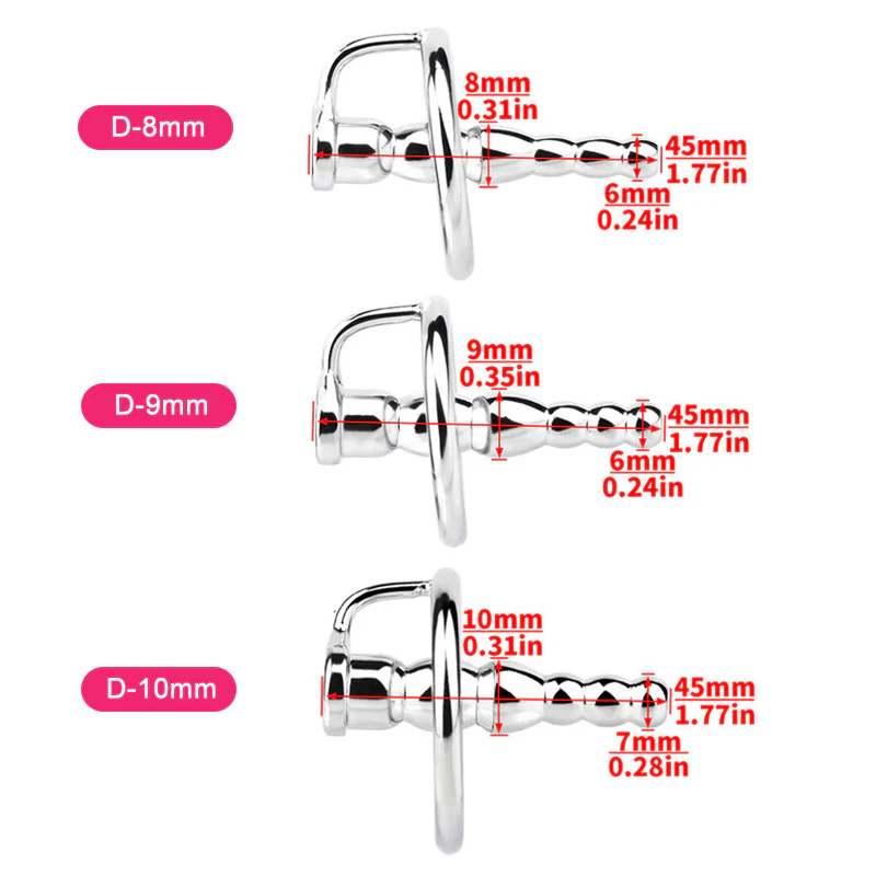 Beaded Hollow Urethral Plug With Penis Ring - Image 5