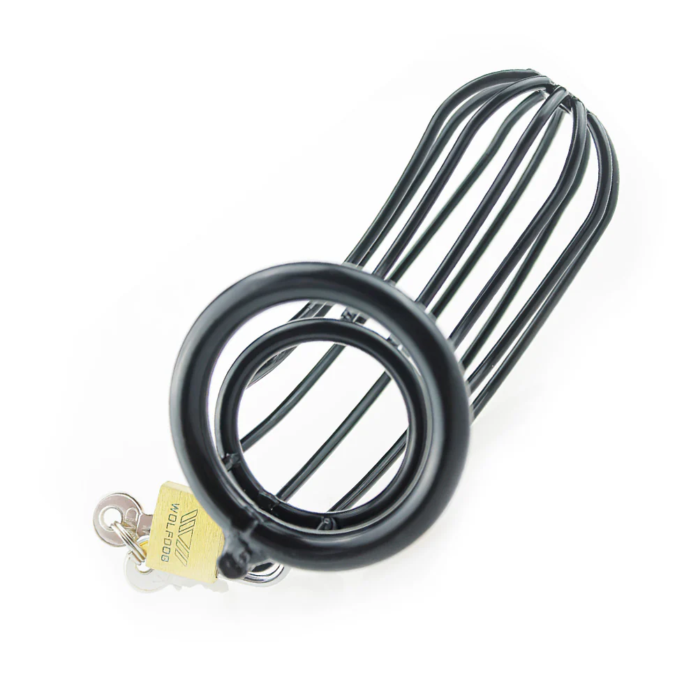 Black Metal Chastity Cage (3 Rings) - Image 2