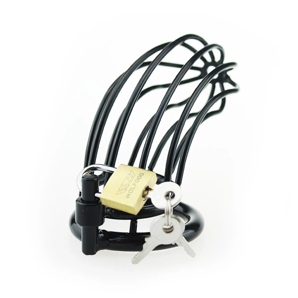 Black Metal Chastity Cage (3 Rings) - Image 3
