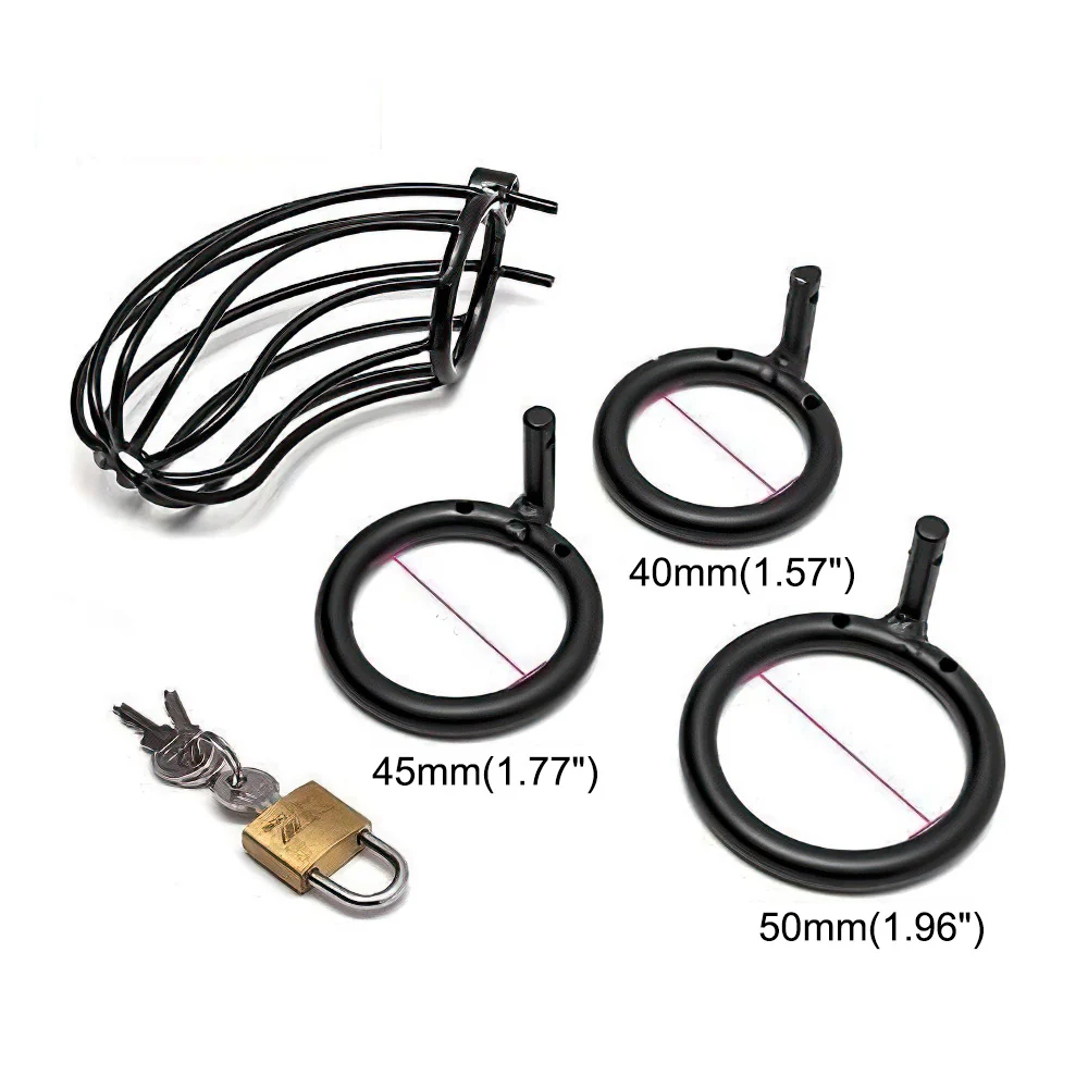 Black Metal Chastity Cage (3 Rings) - Image 6