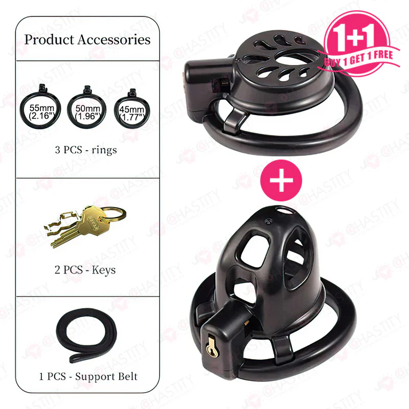 Flat + Small Chastity Cages Set (2 Cages With 3 Rings) - Image 2