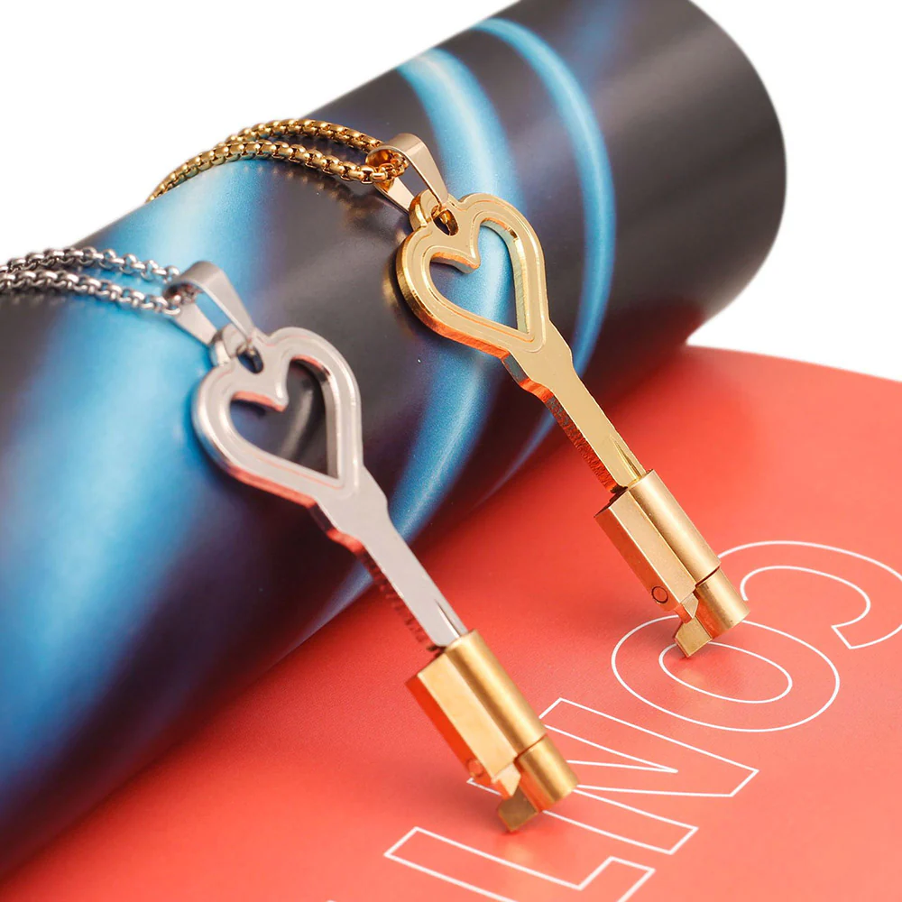 Heart Shaped Chastity Cage Cylinder Lock With Chain - Image 4