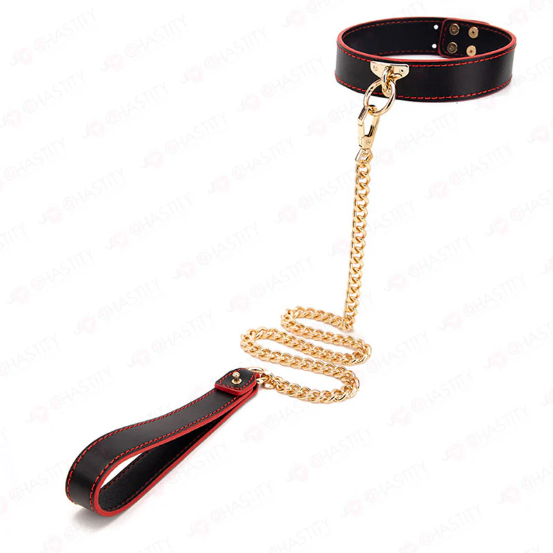 Leather BDSM Collar With Leash - Image 2