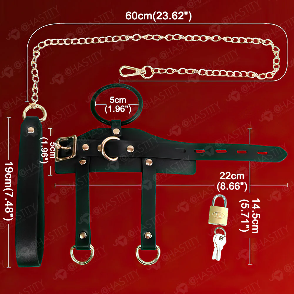 Leather Chastity Cage with Leash - Image 3
