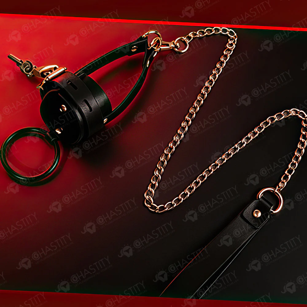 Leather Chastity Cage with Leash - Image 4