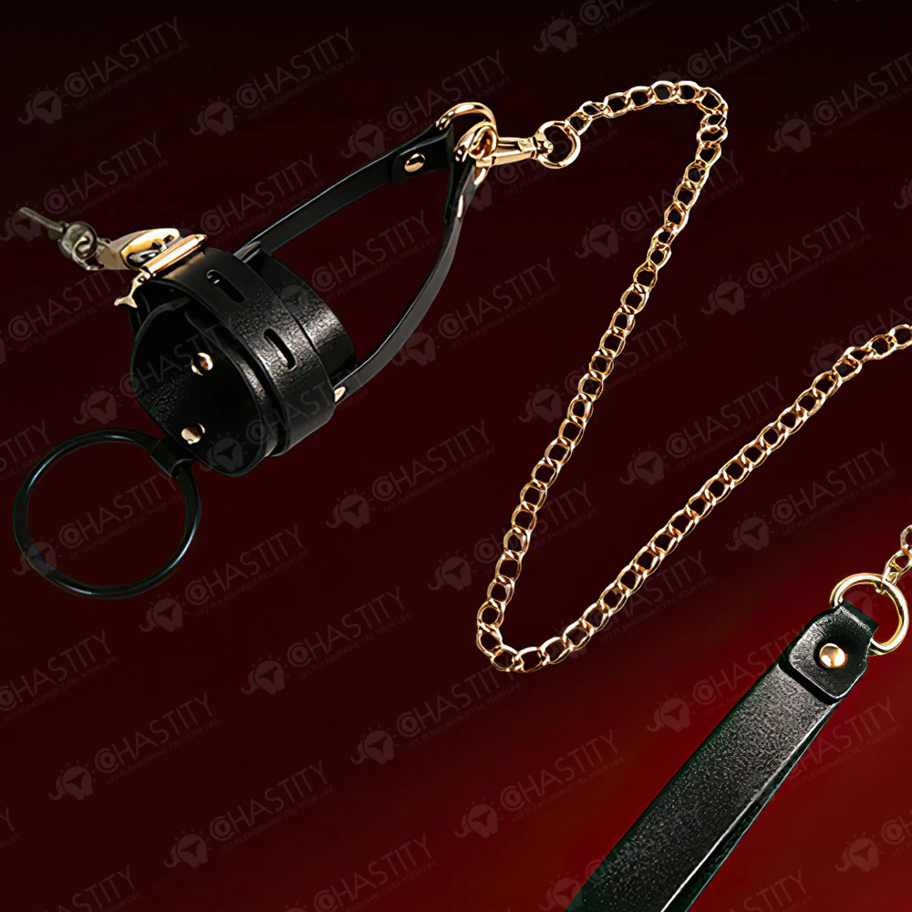 Leather Chastity Cage with Leash - Image 6