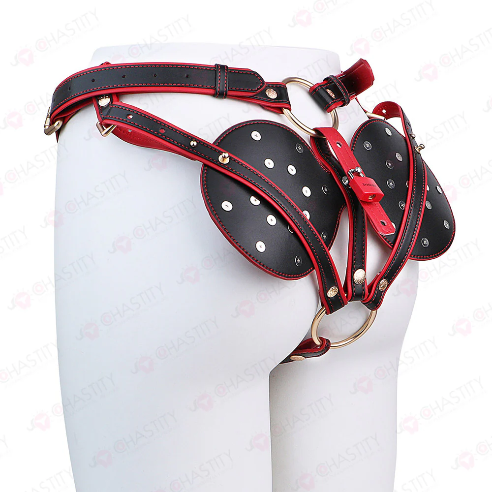 Riveted Forced-Upright Leather Chastity Pants (Chastity Cage Support) - Image 10