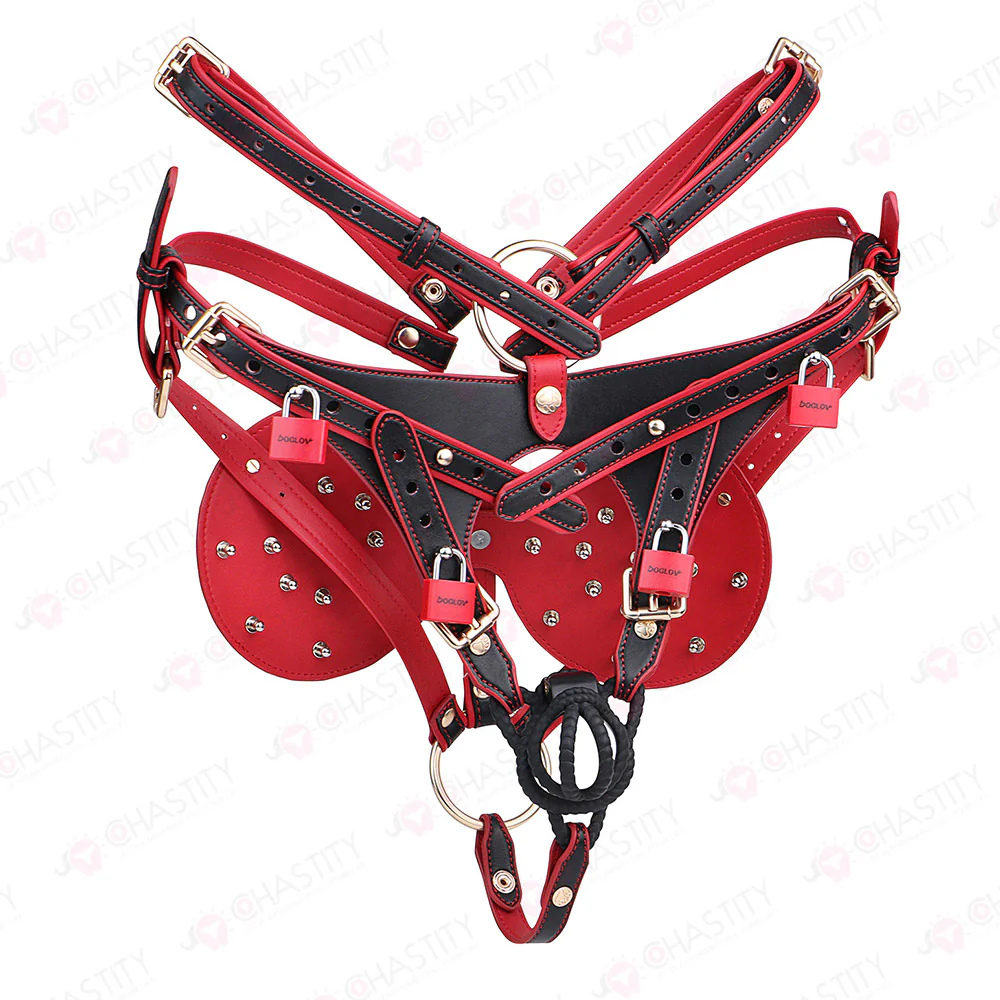 Riveted Forced-Upright Leather Chastity Pants (Chastity Cage Support) - Image 11