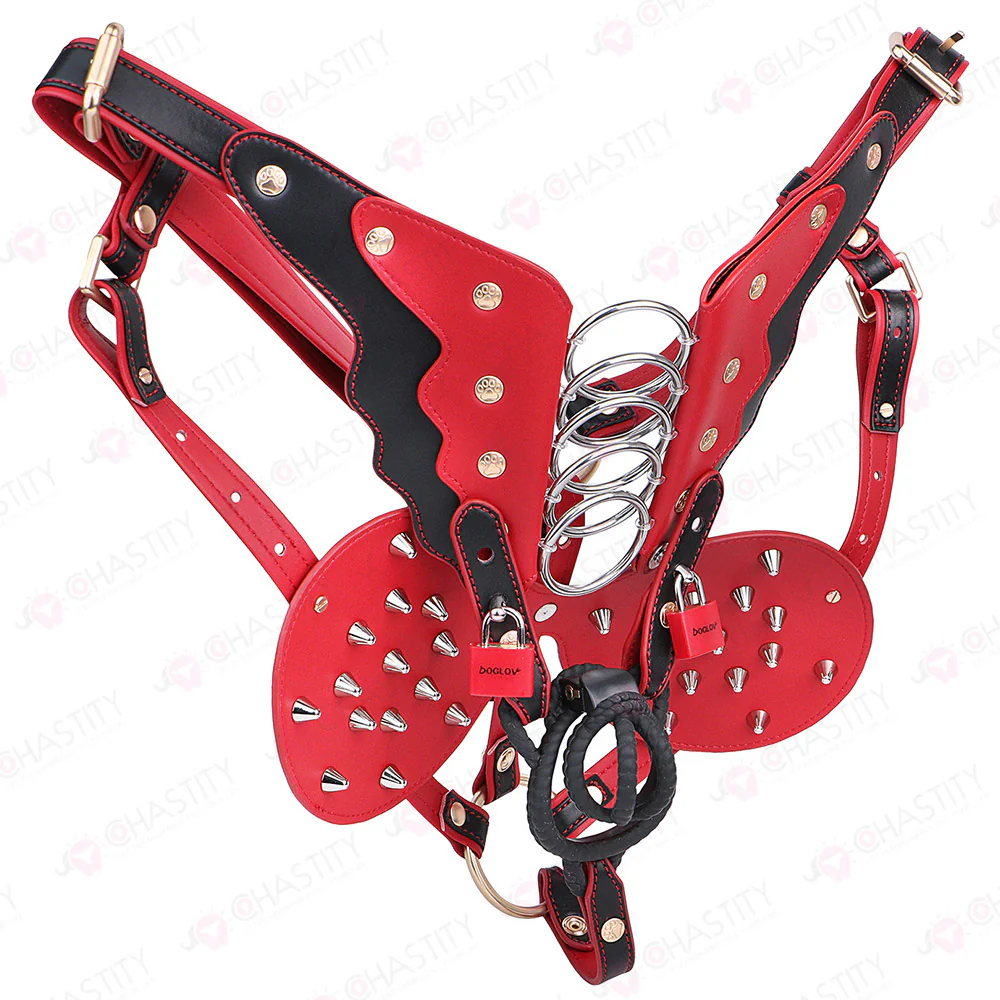 Riveted Forced-Upright Leather Chastity Pants (Chastity Cage Support) - Image 13
