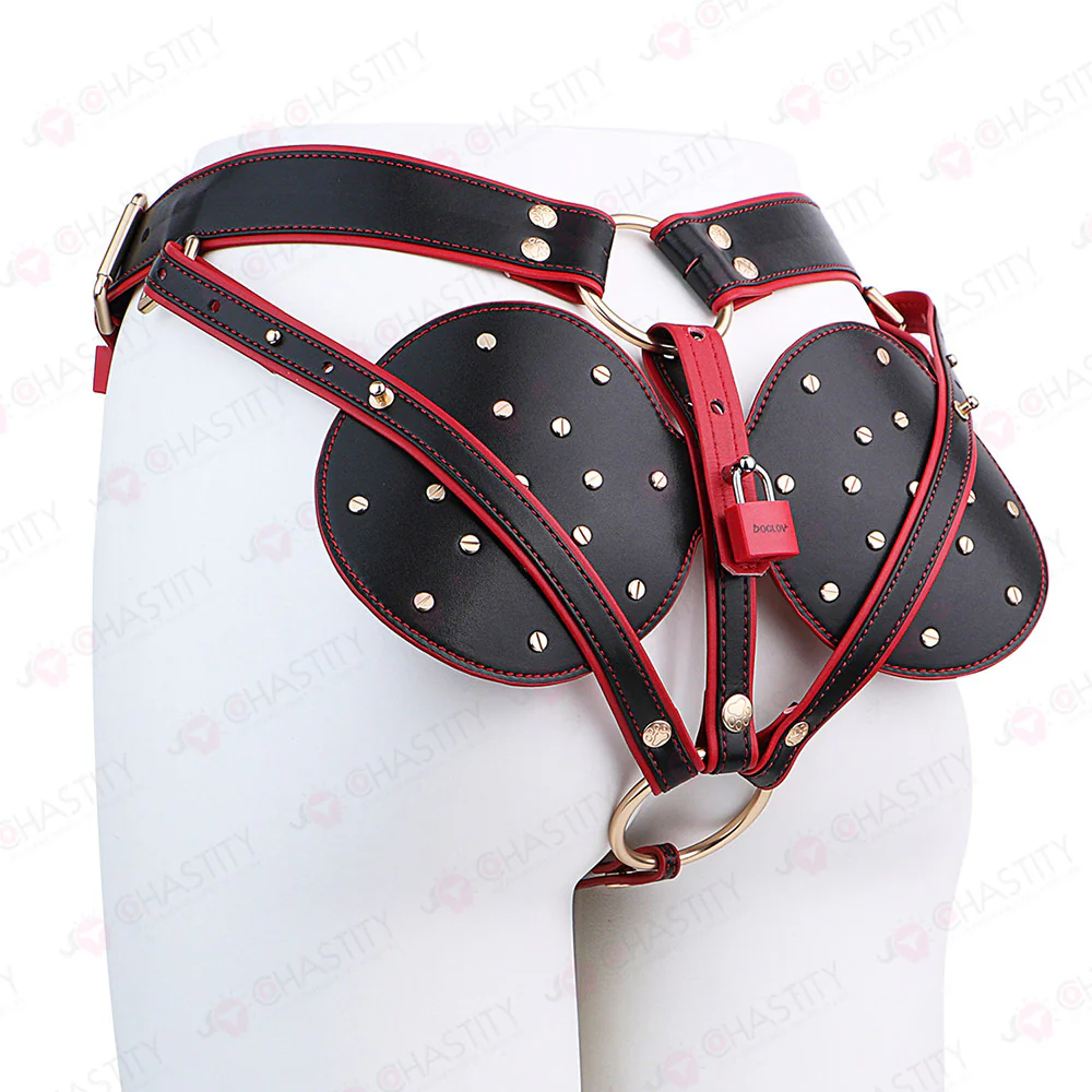 Riveted Forced-Upright Leather Chastity Pants (Chastity Cage Support) - Image 2