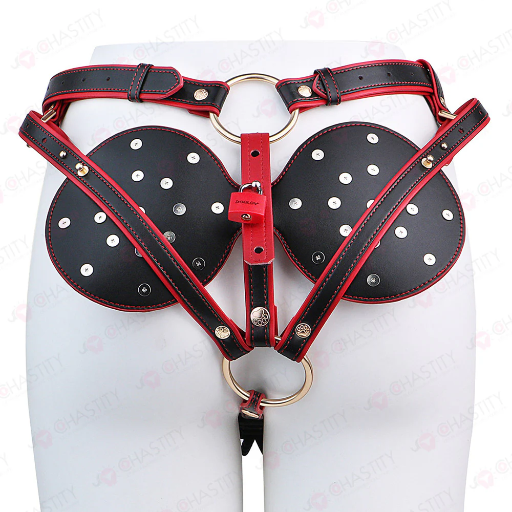 Riveted Forced-Upright Leather Chastity Pants (Chastity Cage Support) - Image 9